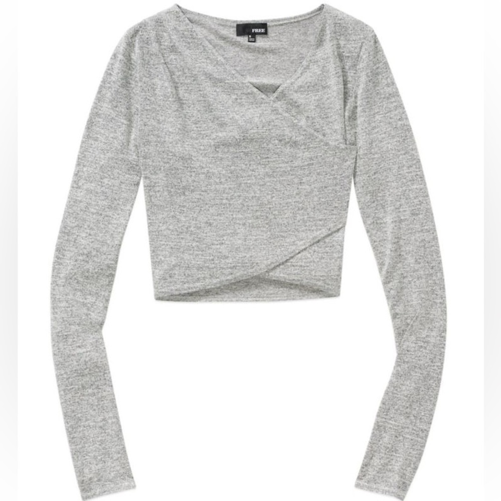 Aritzia Wilfred Free Flavia Heather Gray Long Sleeve Wrap Crop Top Baby Tee - XS - Picture 1 of 13
